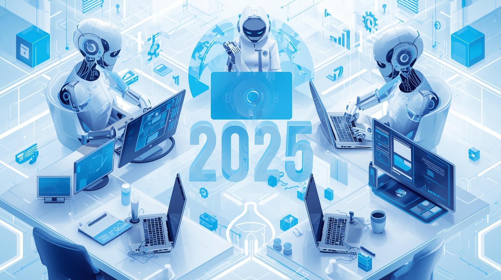 AI agents working together in futuristic office environment 2025