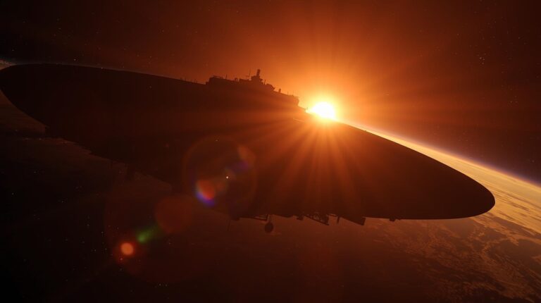 Alien spacecraft hiding behind the Sun with mysterious UFO phenomena in solar system