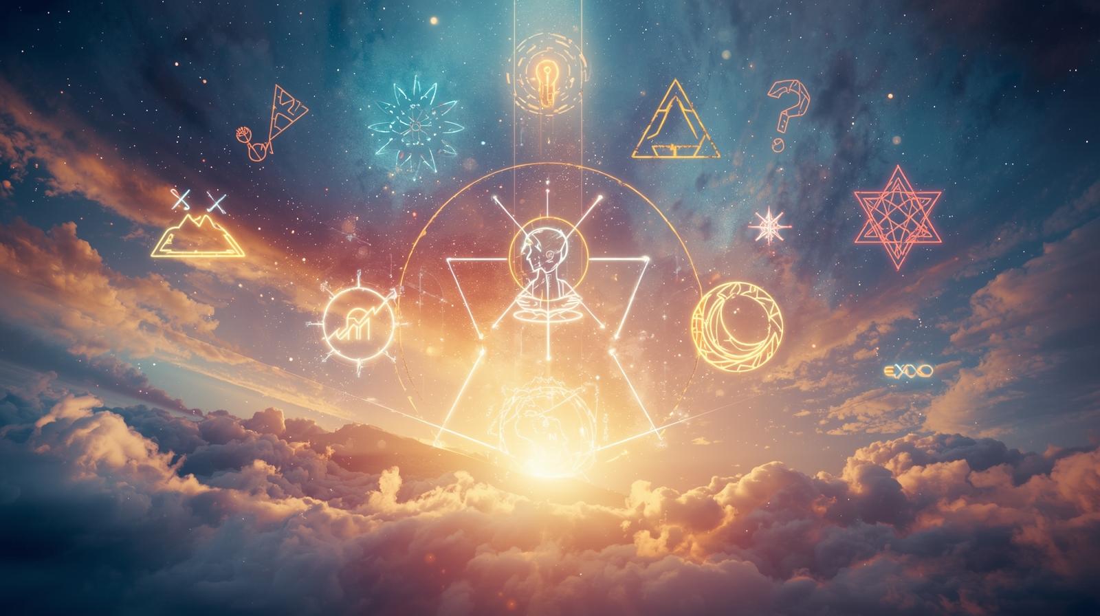 A glowing silhouette of a person meditating under a night sky filled with stars, energy waves surrounding them symbolizing manifestation and the Law of Attraction.